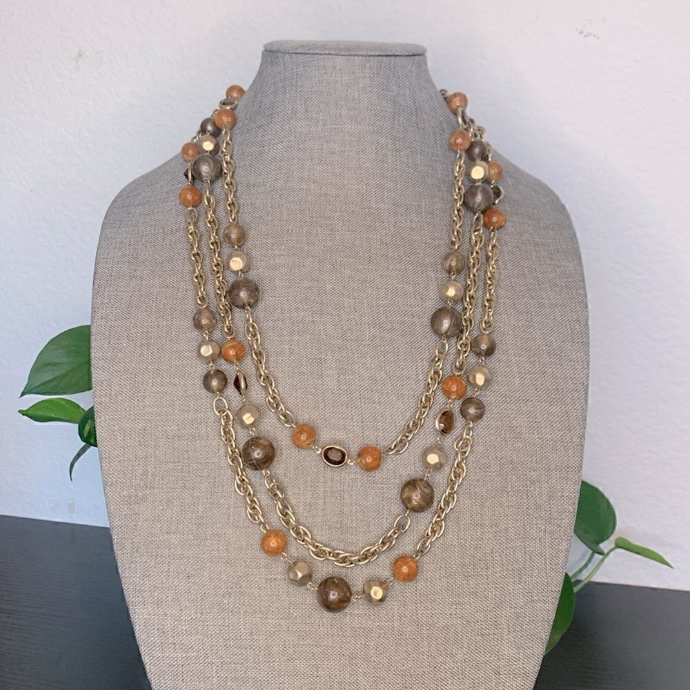 Vintage Three-Tier Gold Tone and Multi-Color Bead Necklace